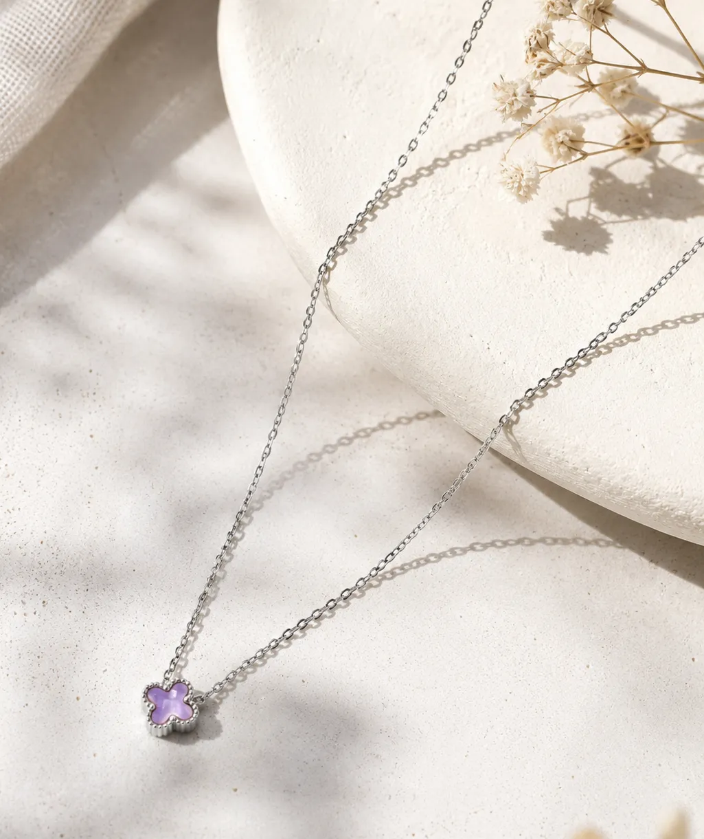 Purple Clover Silver Plated Chain